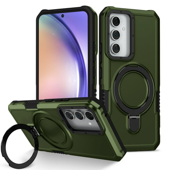 Feishell for Samsung Galaxy A54 5G Case,Shockproof and Drop Proof Protective Phone Case with Adjustable Multi-Angle Ring Kickstand Military-Grade Protection Armor Rugged Phone Case,Darkgreen