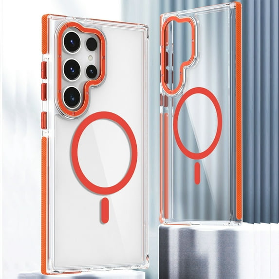 Feishell for Samsung Galaxy A54 5G Transparent Case, Compatible with MagSafe Charging, Colored Bumper, Enhanced Screen & Camera Protection, Shockproof Clear Case for Samsung Galaxy A54 5G,Orange