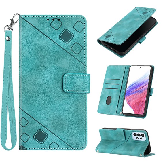 Feishell for Samsung Galaxy A73 5G 6.7 inch Wallet Case with Wrist Strap,Flip Cover with Embossed Pattern PU Leather Kickstand Credit Card Slots Magnetic Clasp Folio Purse Phone Case,Green