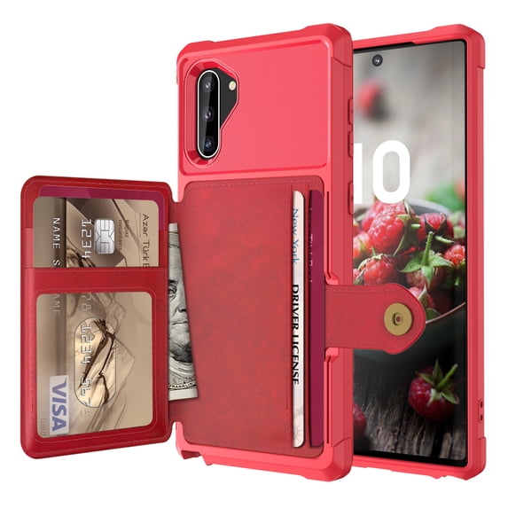 Feishell for Samsung Galaxy Note 10 Plus Wallet Case, with ID&Credit Card Holder Slots Pockets Wallet Back Cover Stand Flip Folio Leather Magnetic Absorption Cover, Red