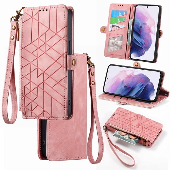 Feishell for Samsung Galaxy Note 20 Ultra Case Wallet, Retro High Quality Zipper Pouch PU Leather Strap Flip Case with Magnetic Closure,[RFID Blocking] Card Holder Kickstand, Pink