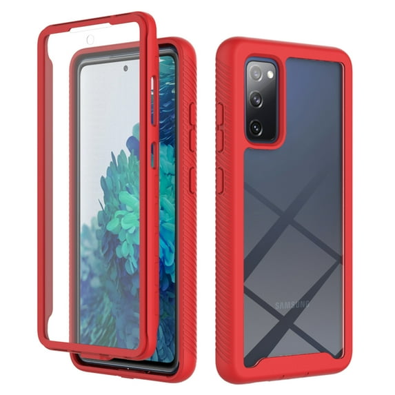 Feishell Samsung Galaxy S20 FE Case Built-in Screen Protector Clear Rugged 360 Full Body Protective Shockproof Hard Back Soft TPU Defender Dual Layer Heavy Duty Bumper Anti-Scratch Case, Red