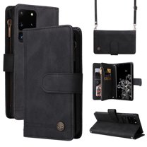 Feishell for Samsung Galaxy S20 Ultra 6.9 inch Zipper Wallet Case with Wrist Strap & Shoulder Strap,Premium PU Leather Magnetic Clasp Flip Holder Card Slots Crossbody Phone Case for Women Men,Black