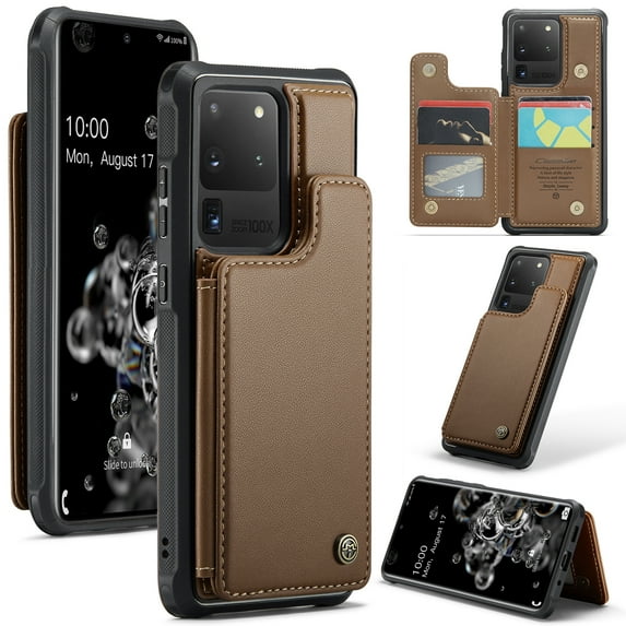 Feishell for Samsung Galaxy S20 Ultra Case with Card Holder, Wallet Case for Women Men with RFID Blocking, Durable PU Leather Kickstand Magnetic Clasp Shockproof Phone Case,Brown