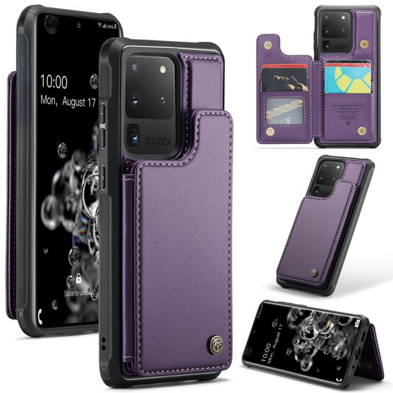 Feishell for Samsung Galaxy S20 Ultra Case with Card Holder, Wallet Case for Women Men with RFID Blocking, Durable PU Leather Kickstand Magnetic Clasp Shockproof Phone Case,Purple