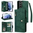 thumbnail image 1 of Feishell for Samsung Galaxy S21 5G Wallet Case with Wrist Strap,Premium PU Leather Zipper Pocket Magnetic Buckle Folio Flip ID Credit Card Slots Shockproof Kickstand Phone Case for Women Men,Green, 1 of 15
