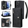 thumbnail image 1 of Feishell for Samsung Galaxy S21 5G Wallet Case with Wrist Strap,Premium PU Leather Zipper Pocket Magnetic Buckle Folio Flip ID Credit Card Slots Shockproof Kickstand Phone Case for Women Men,Black, 1 of 15