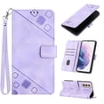 thumbnail image 1 of Feishell for Samsung Galaxy S21+ 6.7 inch Wallet Case with Wrist Strap,Flip Cover with Embossed Pattern PU Leather Kickstand Credit Card Slots Magnetic Clasp Folio Purse Phone Case,Purple, 1 of 7