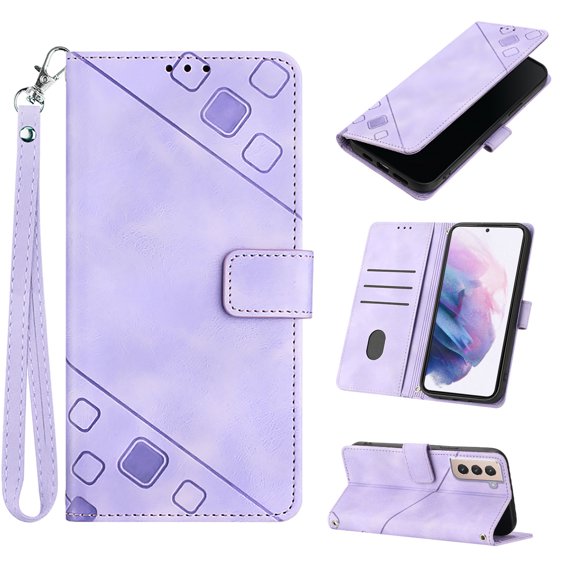 Feishell for Samsung Galaxy S21+ 6.7 inch Wallet Case with Wrist Strap,Flip Cover with Embossed Pattern PU Leather Kickstand Credit Card Slots Magnetic Clasp Folio Purse Phone Case,Purple