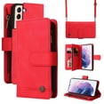 thumbnail image 1 of Feishell for Samsung Galaxy S21 FE 5G 6.4 inch Zipper Wallet Case with Wrist Strap & Shoulder Strap,Premium PU Leather Magnetic Clasp Flip Holder Card Slots Crossbody Phone Case for Women Men,Red, 1 of 18