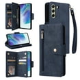 thumbnail image 1 of Feishell for Samsung Galaxy S21 FE 5G Wallet Case with Wrist Strap,Premium PU Leather Zipper Pocket Magnetic Buckle Folio Flip ID Credit Card Slots Shockproof Kickstand Phone Case for Women Men,Blue, 1 of 15