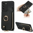 thumbnail image 1 of Feishell for Samsung Galaxy S21 FE Wallet Case, Zipper Purse with 360 Rotatable Ring Kickstand, Premium PU Leather Shockproof Magnetic Buckle Credit Card Slots Holder Phone Case for Women Men,Black, 1 of 9