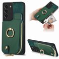 thumbnail image 1 of Feishell for Samsung Galaxy S21 FE Wallet Case, Zipper Purse with 360 Rotatable Ring Kickstand, Premium PU Leather Shockproof Magnetic Buckle Credit Card Slots Holder Phone Case for Women Men,Green, 1 of 9