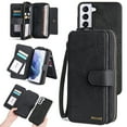 thumbnail image 1 of Feishell for Samsung Galaxy S21 Plus Multi-Function Wallet Case, with Wrist Strap, Premium PU Leather 2 in 1 Magnetic Detachable Purse 14 Card Holder Slots Zipper Pocket Phone Case for Women Men,Black, 1 of 8