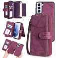 thumbnail image 1 of Feishell for Samsung Galaxy S21 Plus Multi-Function Wallet Case, with Wrist Strap, Premium PU Leather 2 in 1 Magnetic Detachable Purse 14 Card Slots Zipper Pocket Phone Case for Women Men,Winered, 1 of 8