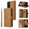 thumbnail image 1 of Feishell for Samsung Galaxy S21 Ultra (6.8 inch) Wallet Case for Women Men,Premium PU Leather Magnetic Clasp Zipper 9 Card Slots Folio Flip Holder Shockproof Purse Phone Case with Wrist Strap,Brown, 1 of 8
