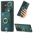thumbnail image 1 of Feishell for Samsung Galaxy S21 Ultra Back Wallet Case with 360° Rotatable Ring Kickstand Support Car Mount,Premium PU Leather Shockproof Card Holder Magnetic Button Phone Case for Women Men,Green, 1 of 8