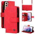 thumbnail image 1 of Feishell for Samsung Galaxy S22 5G 6.1 inch Zipper Wallet Case with Wrist Strap & Shoulder Strap,Premium PU Leather Magnetic Clasp Flip Holder Card Slots Crossbody Phone Case for Women Men,Red, 1 of 18