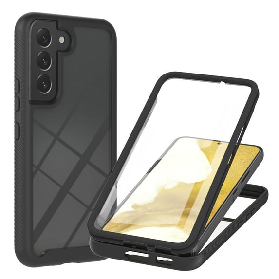 Feishell for Samsung Galaxy S22 Plus 6.6 inch Case with PET Front Film,Drop Protection Hybrid 3-in-1 Rugged Clear Anti-yellowing Slim Full Body Protection Phone Case Support Wireless Charging,Black
