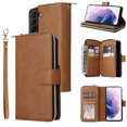 thumbnail image 1 of Feishell for Samsung Galaxy S22 Plus (6.6 inch) Wallet Case for Women Men,Premium PU Leather Magnetic Clasp Zipper 9 Card Slots Folio Flip Holder Shockproof Purse Phone Case with Wrist Strap,Brown, 1 of 8