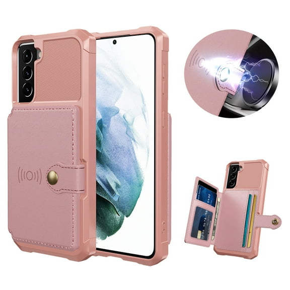 Feishell for Samsung Galaxy S22 Plus Wallet Case, [ S22 Plus/ + ] with ID&Credit Card Holder Slots Pockets Wallet Back Cover Stand Flip Folio Leather Magnetic Absorption Cover, Rosegold