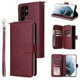 thumbnail image 1 of Feishell for Samsung Galaxy S22 Ultra (6.8 inch) Wallet Case for Women Men,Premium PU Leather Magnetic Clasp Zipper 9 Card Slots Folio Flip Holder Shockproof Phone Case with Wrist Strap,Winered, 1 of 8