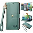 thumbnail image 1 of Feishell for Samsung Galaxy S22 Ultra Case,RFID Blocking Wallet Case for Women Men,Premium PU Leather Credit Card Holder Zipper Pocket Magnetic Buckle Flip Kickstand Phone Case with Wrist Strap,Green, 1 of 18