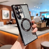 Feishell for Samsung Galaxy S22 Ultra Magnetic Phone Case,Compatible with MagSafe Charging,Gradient Bling Glitter Case for Women Girls,Luxury Plating Clear Soft TPU Shockproof Phone Cover,Black