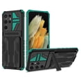 thumbnail image 1 of Feishell for Samsung Galaxy S22 Ultra Wallet Case Credit Card Holder Stand Kickstand Rugged Hard PC + Soft TPU Shockproof Heavy Duty Defender Armor [Military Grade Protection] Grip Case, Darkgreen, 1 of 9
