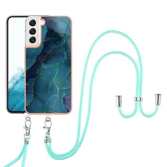 Feishell for Samsung Galaxy S23 Case with Detachable Crossbody Strap, Fashion Marble Pattern Glossy Cover for Women Girls, Slim Fit Anti-Scratch Phone Case for Samsung Galaxy S23,Green