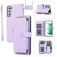 thumbnail image 1 of Feishell for Samsung Galaxy S23 Crossbody Zipper Wallet Case,for Women Men,Premium PU Leather Shockproof Magnetic Clasp Credit Card Slots Kickstand Phone Case with Shoulder & Wrist Strap,Purple, 1 of 12