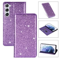Feishell for Samsung Galaxy S23 FE 6.4 inch Wallet Case,Fashion Bling Glitter PU Leather Magnetic Closure Folio Card Slot Flip Kickstand Slim Phone Case for Women Girls,Purple