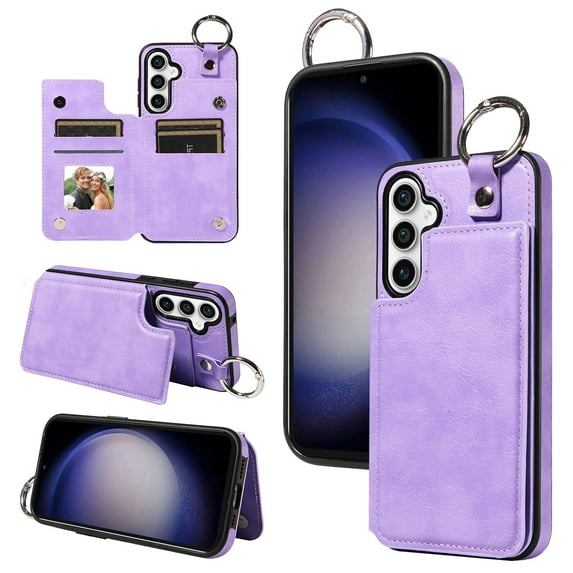 Feishell for Samsung Galaxy S23 FE Back Flip Wallet Case with ID Credit Card Slots & Metal Ring, Premium PU Leather Shockproof Magnetic Buckle Flip Kickstand Phone Case for Women Men,Purple