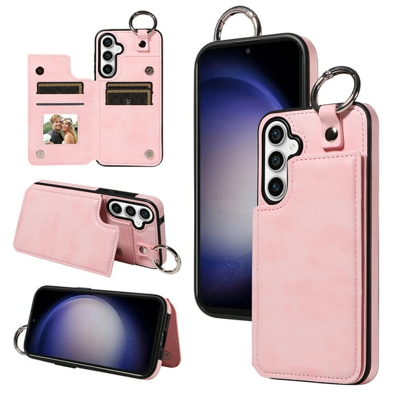 Feishell for Samsung Galaxy S23 FE Back Flip Wallet Case with ID Credit Card Slots & Metal Ring, Premium PU Leather Shockproof Magnetic Buckle Flip Kickstand Phone Case for Women Men,Rosegold