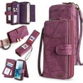 thumbnail image 1 of Feishell for Samsung Galaxy S23 FE Multi-Function Wallet Case, with Wrist Strap, Premium PU Leather 2 in 1 Magnetic Detachable Purse 14 Card Holder Slots Zipper Pocket Phone Case for Women Men,Winered, 1 of 8