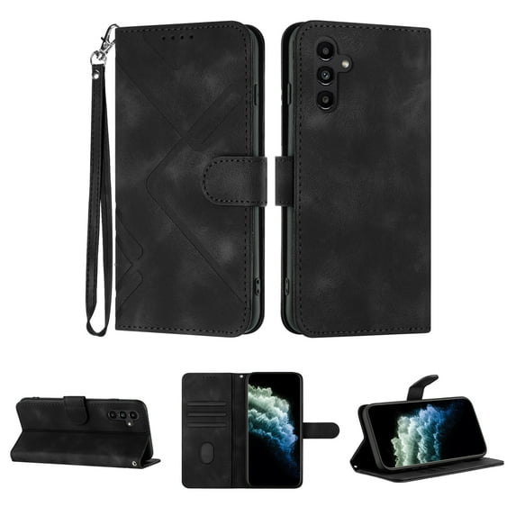 Feishell for Samsung Galaxy S23 FE Phone Case with Wrist Strap,Premium PU Leather Magnetic Clasp Flip Kickstand Credit Card Slots Holder Wallet Shockproof Protection Slim Phone Case,Black