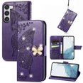 thumbnail image 1 of Feishell for Samsung Galaxy S23 FE Wallet Case for Women Girls,Bling Diamond Butterfly Embossed PU Leather Magnetic Clasp Flip Kickstand ID Credit Card Slots Phone Case with Wrist Strap,Purple, 1 of 10