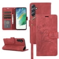 thumbnail image 1 of Feishell for Samsung Galaxy S23 FE Wallet Case with Wrist Strap, [Butterflies & Orchid Embossed] Premium PU Leather Magnetic Clasp Cover with Card Slots Kickstand Flip Phone Case for Women Men,Red, 1 of 7
