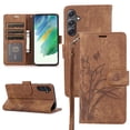 thumbnail image 1 of Feishell for Samsung Galaxy S23 FE Wallet Case with Wrist Strap, [Butterflies & Orchid Embossed] Premium PU Leather Magnetic Clasp Cover with Card Slots Kickstand Flip Phone Case for Women Men,Brown, 1 of 7