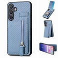 thumbnail image 1 of Feishell for Samsung Galaxy S23 FE Zipper Wallet Case [Carbon Fiber Pattern] [Built-in 2 Credit Card Slots, 1 Zipper Pocket] Premium PU Leather Back Magnetic Clasp Flip Kickstand Phone Case, Blue, 1 of 9