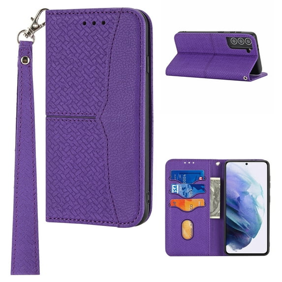 Feishell for Samsung Galaxy S23 Phone Case with Wrist Strap,for Women Men,Shockproof Protective Premium PU Leather Magnetic Closure Flip Kickstand Credit Card Slots Wallet Phone Case,Purple