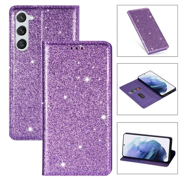 Feishell for Samsung Galaxy S23 Plus 6.6 inch Wallet Case,Fashion Bling Glitter PU Leather Magnetic Closure Folio Card Slot Flip Kickstand Slim Phone Case for Women Girls,Purple