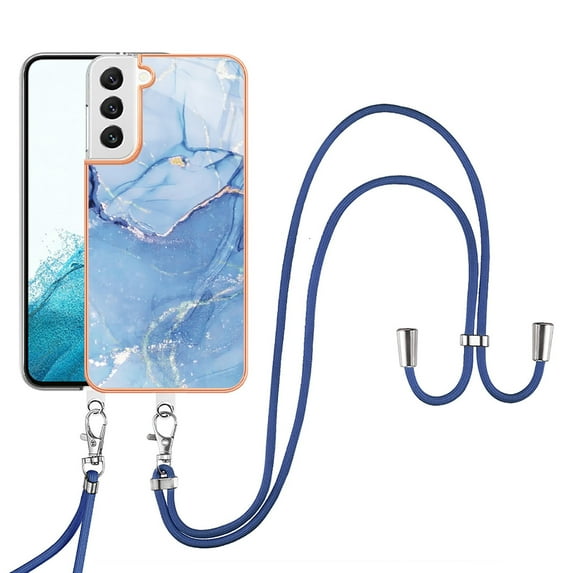 Feishell for Samsung Galaxy S23 Plus Case with Detachable Crossbody Strap, Fashion Marble Pattern Glossy Cover for Women Girls, Slim Fit Anti-Scratch Phone Case for Samsung Galaxy S23 Plus,Blue
