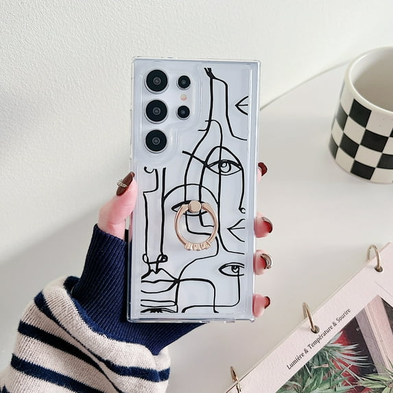 Feishell for Samsung Galaxy S23 Plus Case with Diamond Ring Kickstand, Cute Leopard / Cow Print / Lines Pattern Soft TPU Shockproof Protective Lightweight Slim Phone Case for Samsung Galaxy S23 Plus,F