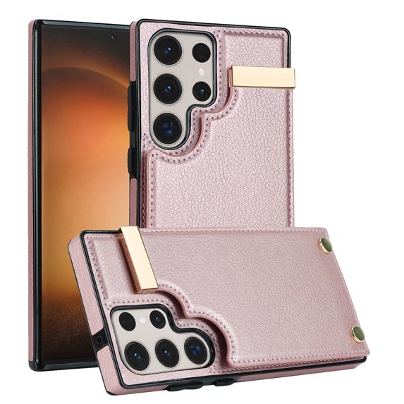 Feishell for Samsung Galaxy S23 Ultra 6.8 inch Back Wallet Case with Back Accordion Folding Card Holder,Shockproof Premium PU Leather Button Card Slots Anti-Scratch Phone Case,Rosegold