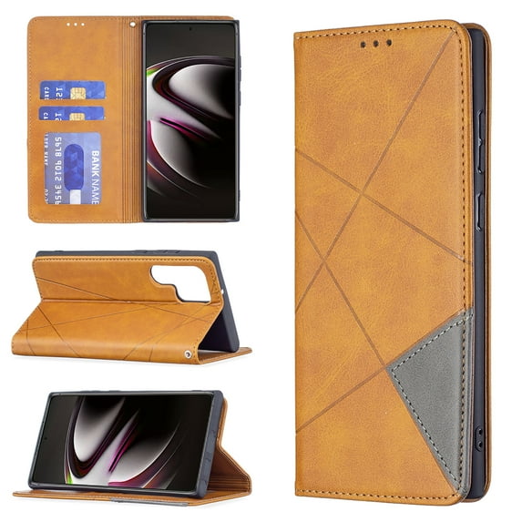 Feishell for Samsung Galaxy S23 Ultra 6.8 inch Folio Flip Case,Premium Durable PU Leather Magnetic Closure Credit Card Slots Kickstand Shockproof TPU Inner Wallet Phone Case,Yellow