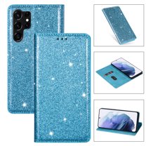 Feishell for Samsung Galaxy S23 Ultra 6.8 inch Wallet Case,Fashion Bling Glitter PU Leather Magnetic Closure Folio Card Slot Flip Kickstand Slim Phone Case for Women Girls,Skyblue