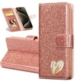 thumbnail image 1 of Feishell for Samsung Galaxy S23 Ultra Glitter Wallet Case, for Women Girls, Sparkling PU Leather with Inlaid Loving Heart Diamond Magnetic Flip Kickstand RFID Blocking Card Slots Phone Case,Rosegold, 1 of 5