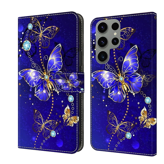 Feishell for Samsung Galaxy S23 Ultra Slim Wallet Case with Fashion Colorful Pattern Painted,Luxury PU Leather Magnetic Flip Stand Card Slots Pocket Phone Case,Diamond Butterflies