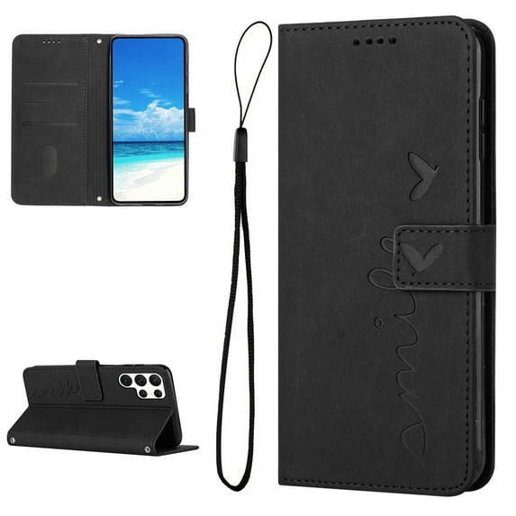Feishell for Samsung Galaxy S23 Ultra Wallet Case,for Women Men,Love Heart Pattern Embossed Plain PU Leather Magnetic Clasp Credit Card Slots Folio Flip Kickstand Phone Cover,Black